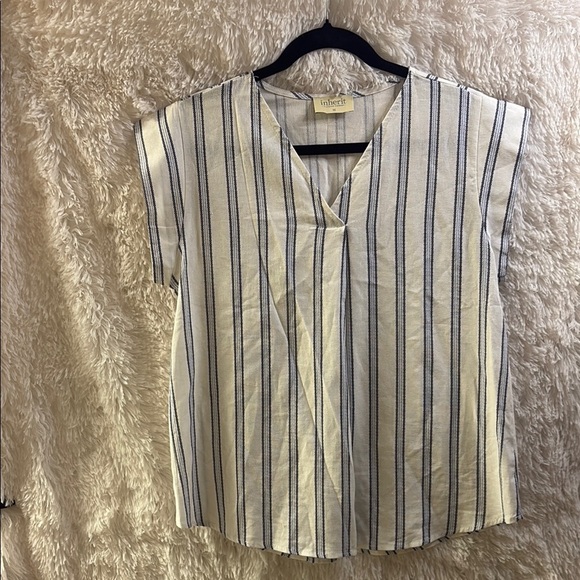 inherit clothing company Tops - Cream and Blue Striped Women's Blouse